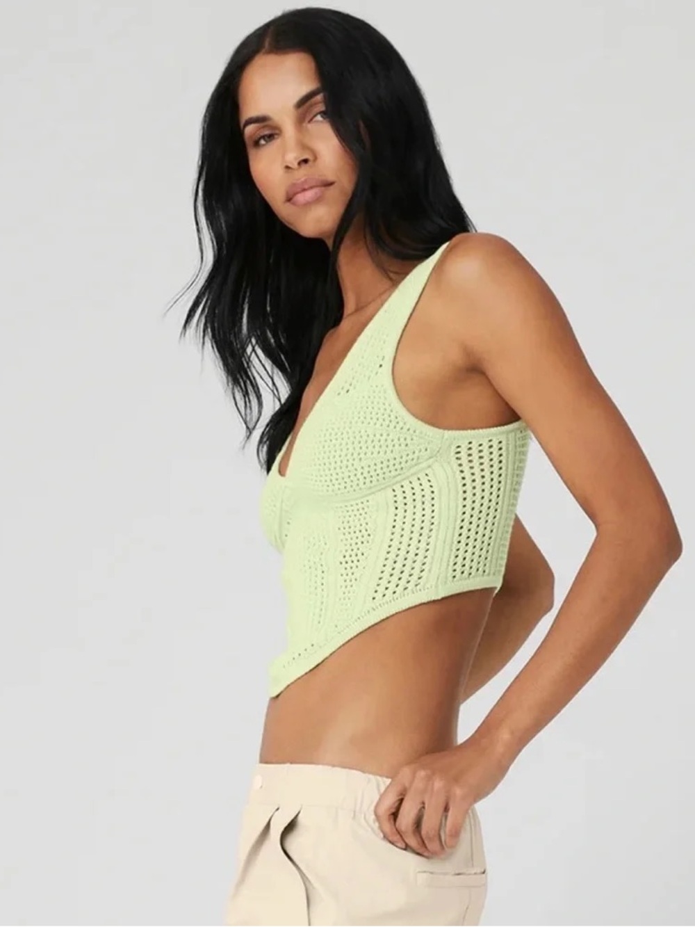 Alo Yoga Women’s S Open-Knit Chase The Sun Corset Tank Iced Green Tea No Tag*